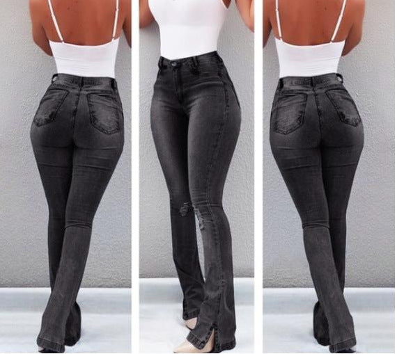 Slitna Stretch Jeans för Dam – Bekväma, Slimmande & Trendigt Slitna Denimbyxor
