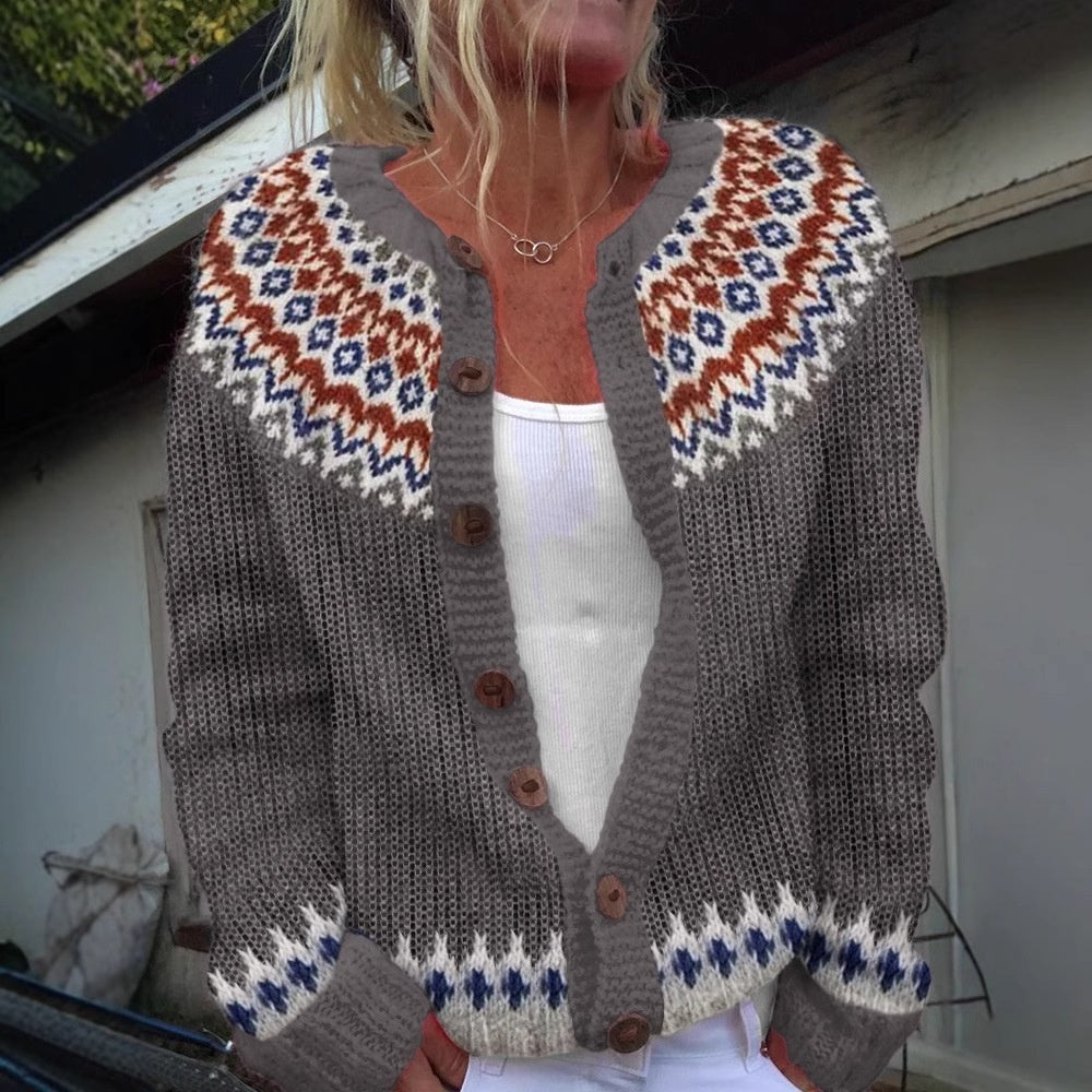 Kofta med Färgblock – Löst Sittande & Moderiktig Stickad Tröja