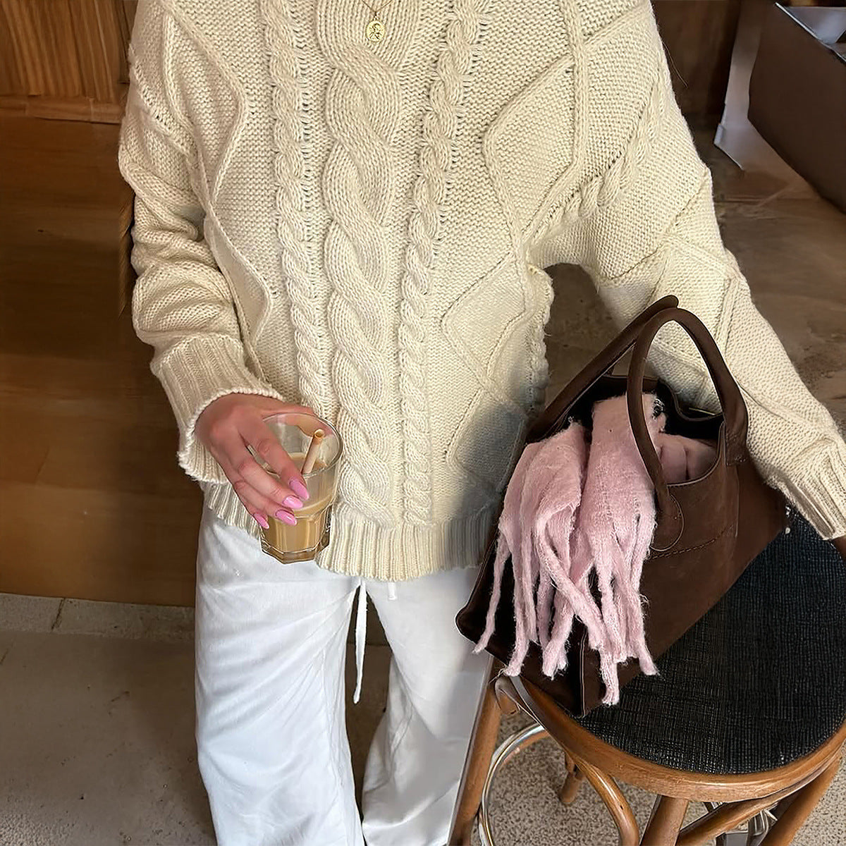 Tjock Stickad Pullover för Dam