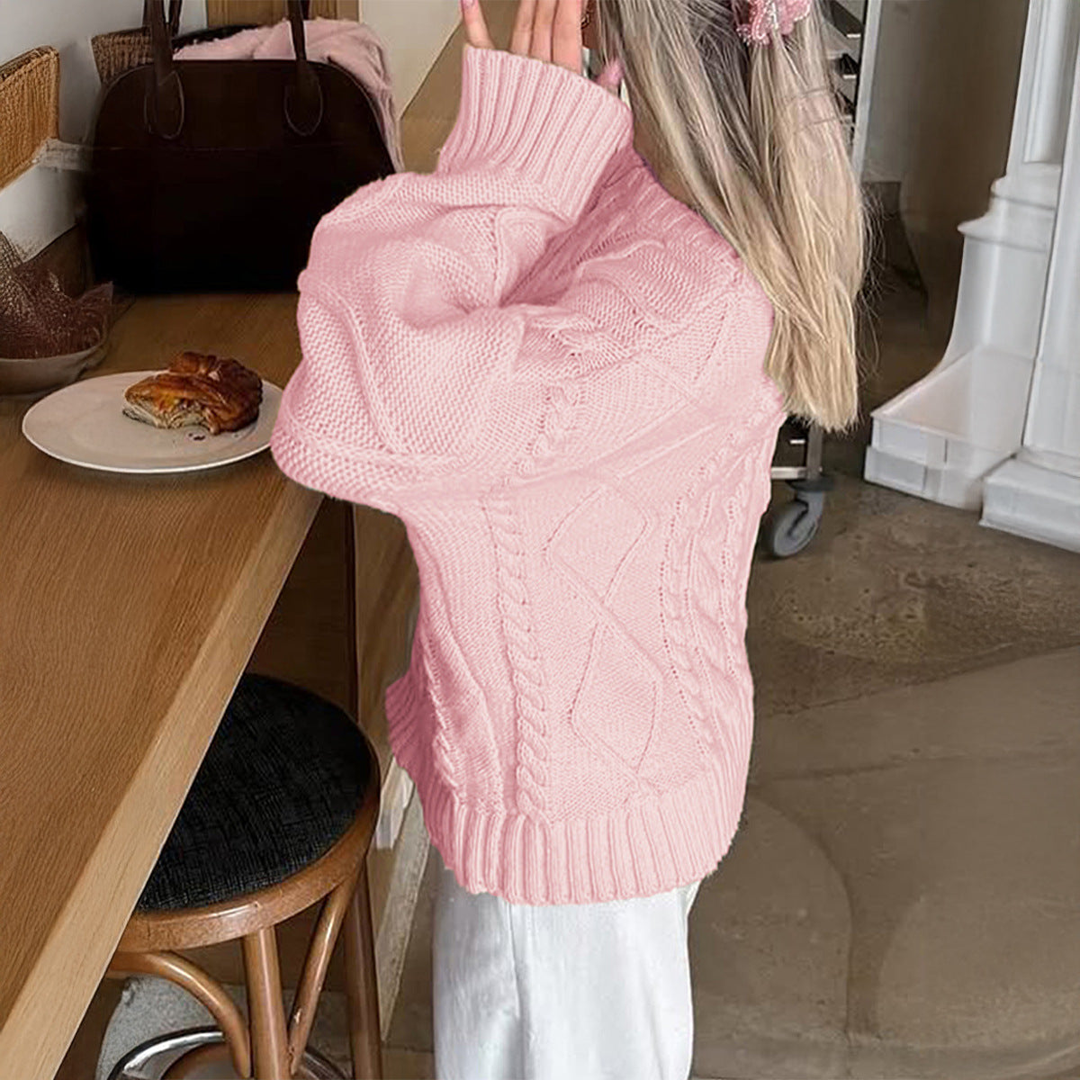 Tjock Stickad Pullover för Dam