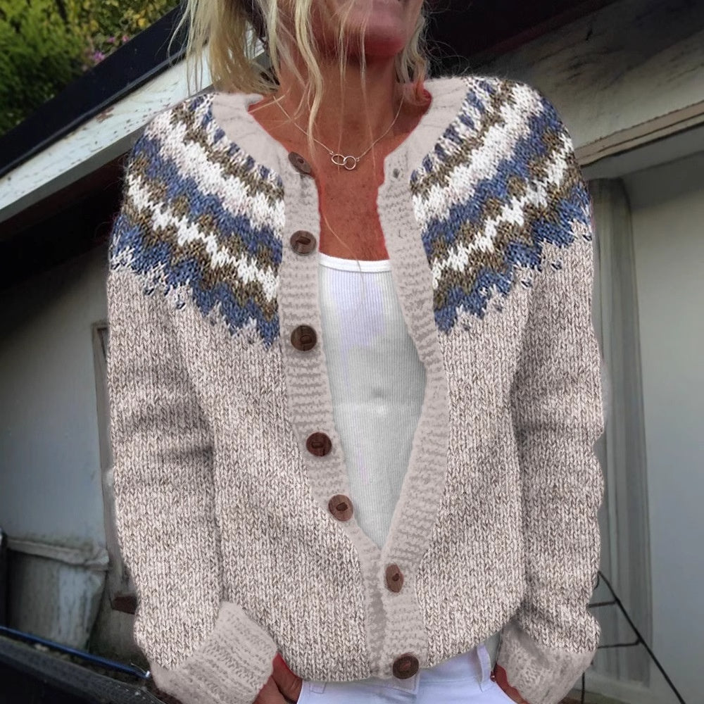 Kofta med Färgblock – Löst Sittande & Moderiktig Stickad Tröja