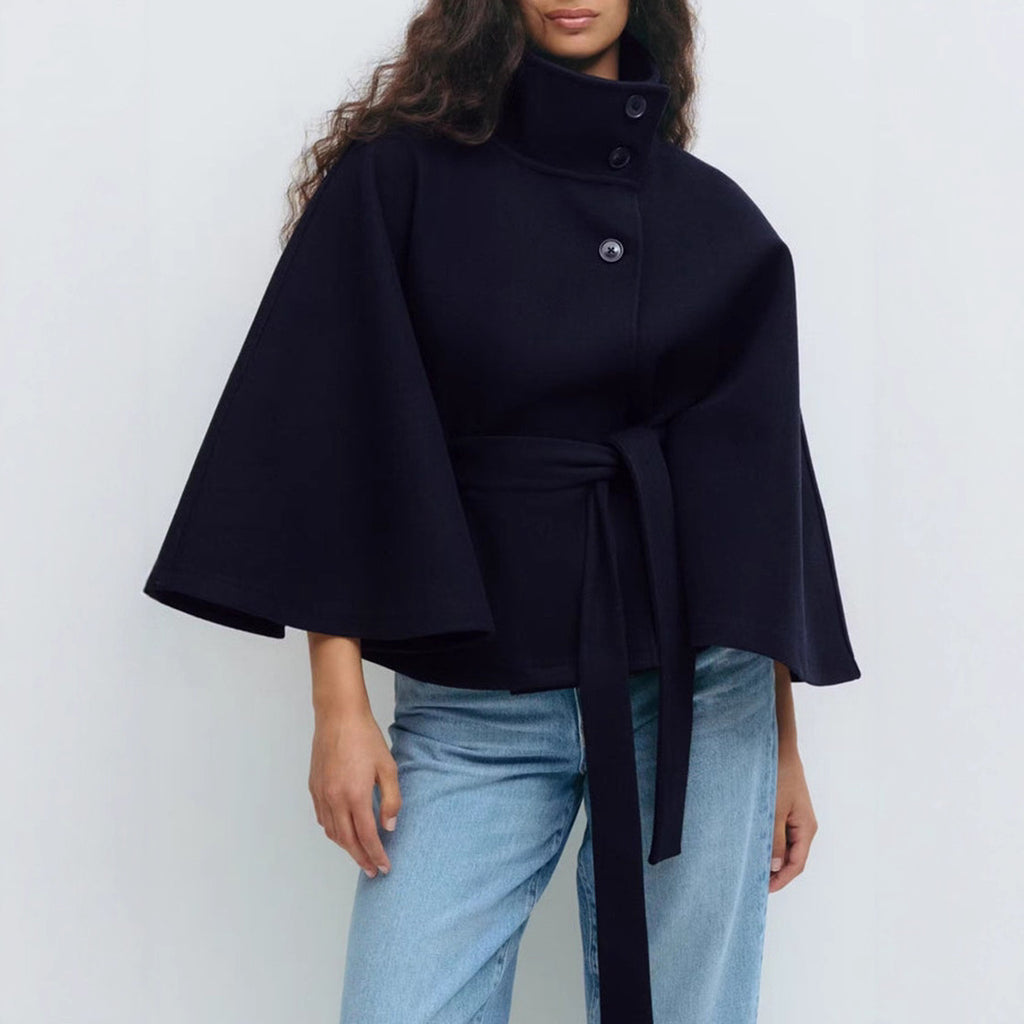 Poncho Höst- och Vinterkappa med hög hals och fladdermusärm – elegant trenchcoatstil för dam