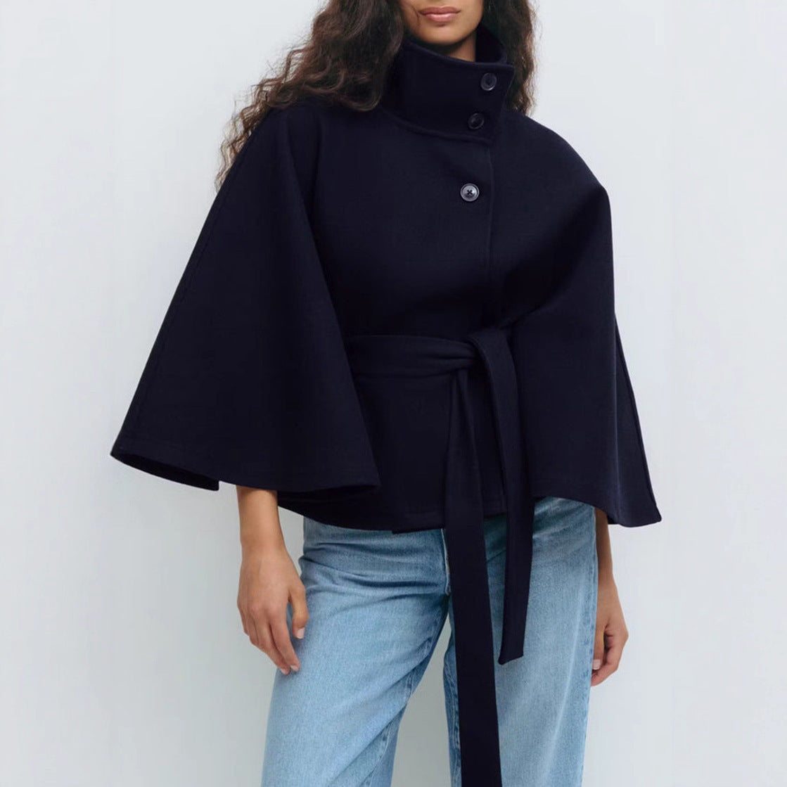 Poncho Höst- och Vinterkappa med hög hals och fladdermusärm – elegant trenchcoatstil för dam