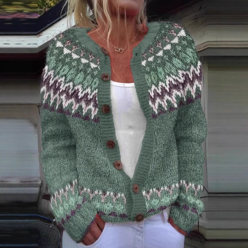 Kofta med Färgblock – Löst Sittande & Moderiktig Stickad Tröja