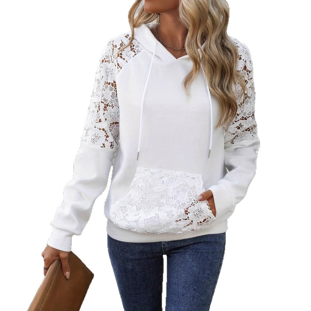 Vit Hoodie för Dam med Spets