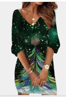 Långärmad julklänning för damer med ett glittrande vinglas