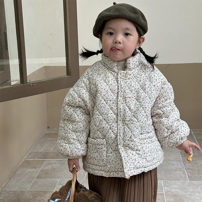 Tjockfodrad blommig barnjacka