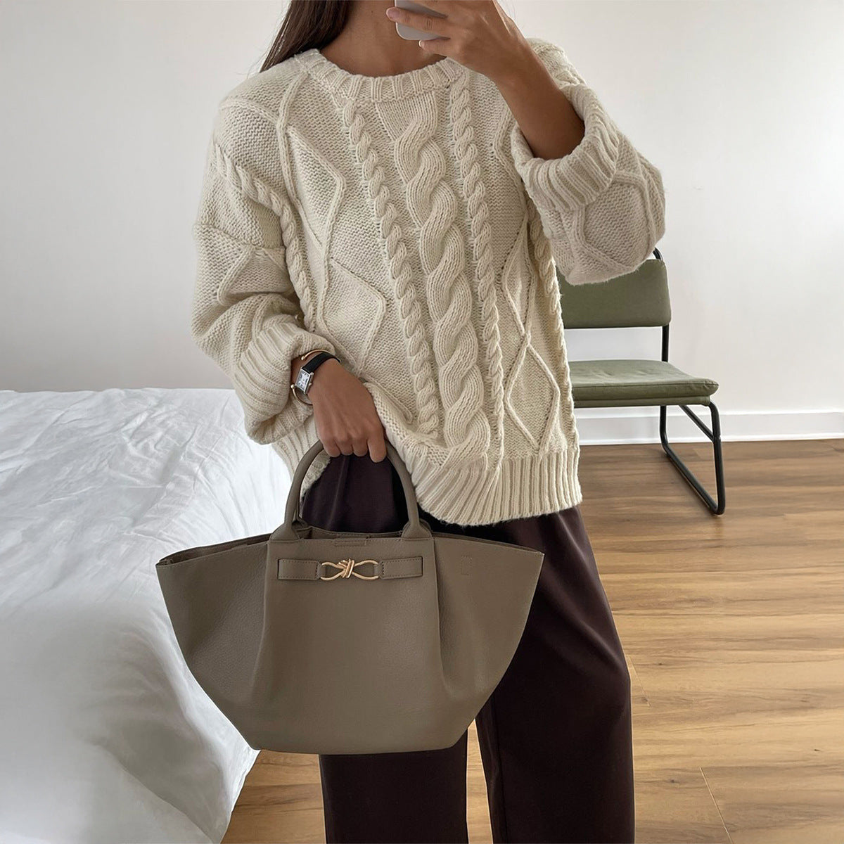 Tjock Stickad Pullover för Dam