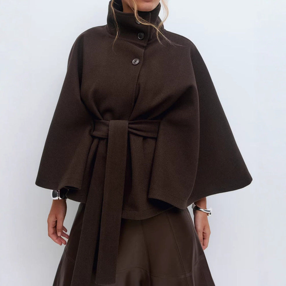 Poncho Höst- och Vinterkappa med hög hals och fladdermusärm – elegant trenchcoatstil för dam