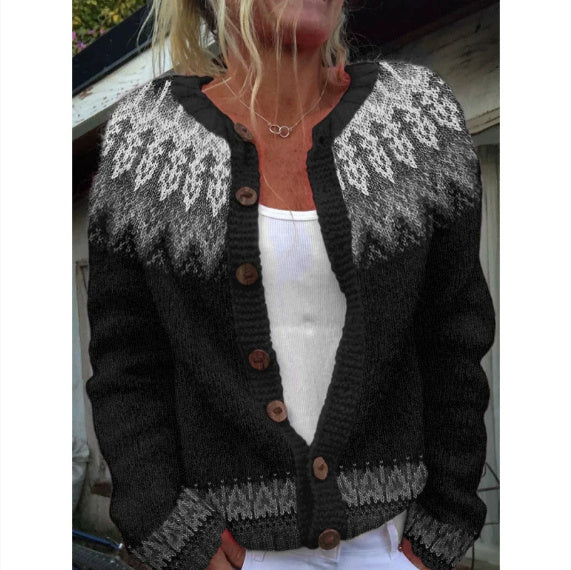 Kofta med Färgblock – Löst Sittande & Moderiktig Stickad Tröja