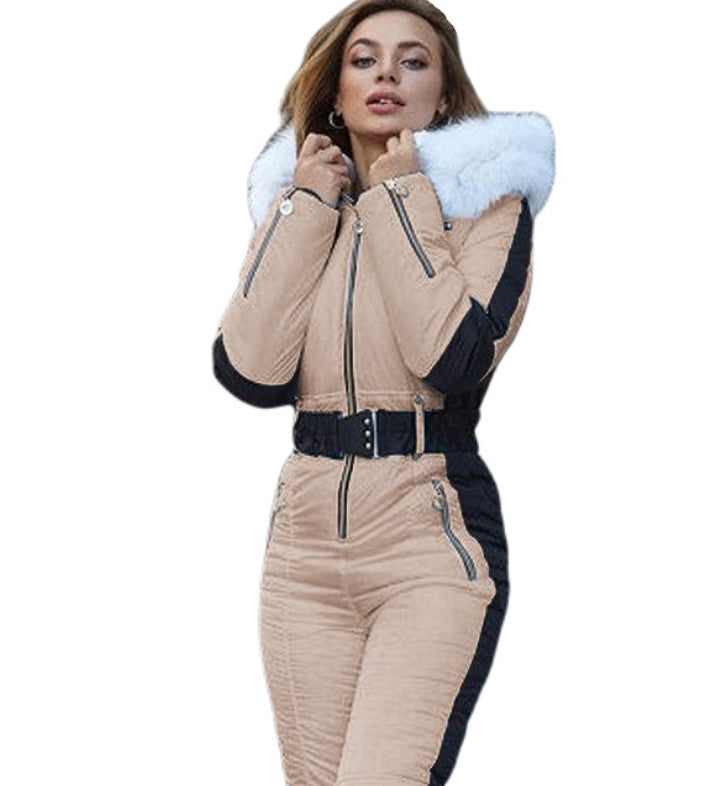 Sportig Skidoverall med Huva – Vadderad Bomullsoverall med fuskpälskrage