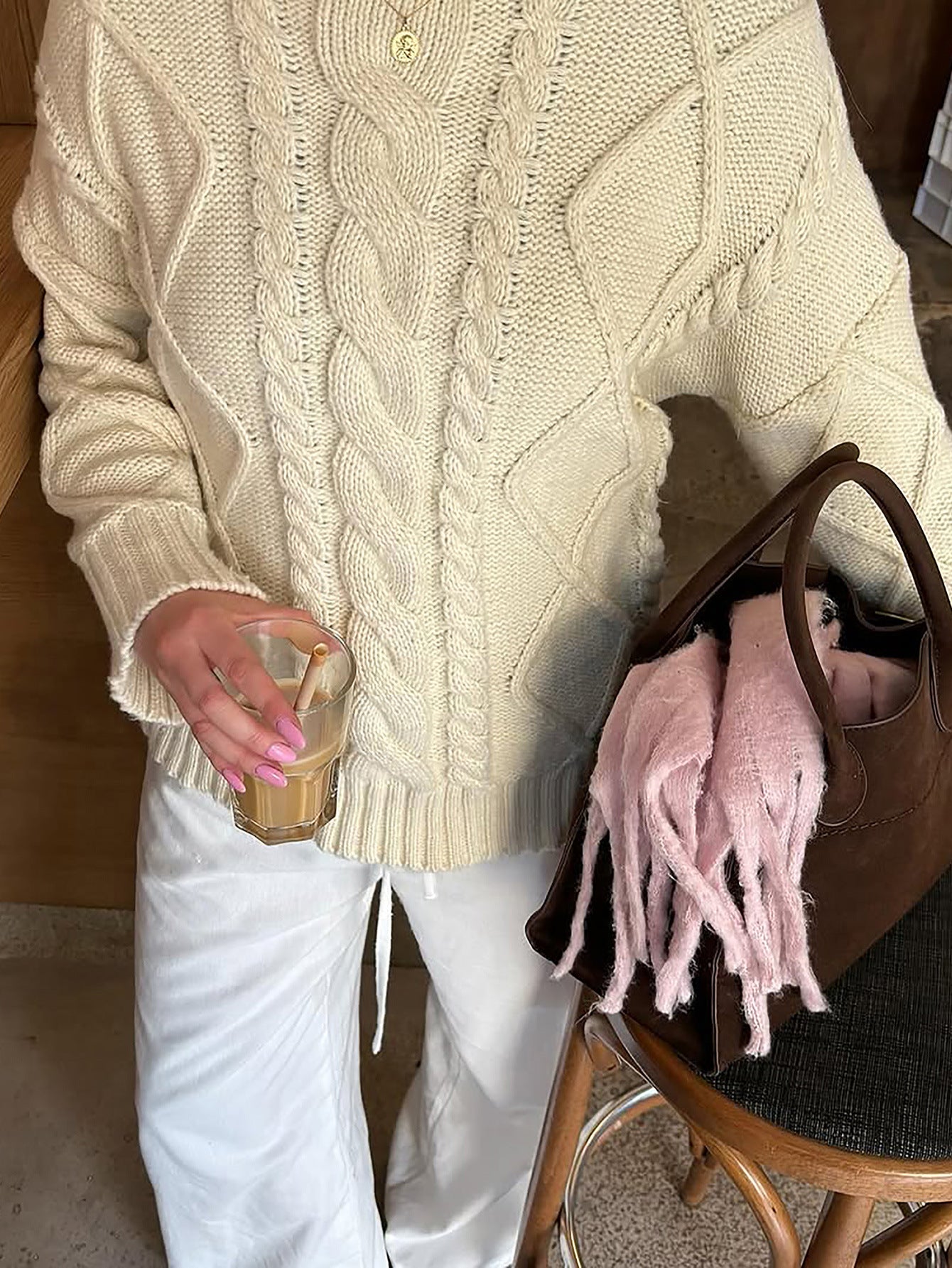 Tjock Stickad Pullover för Dam