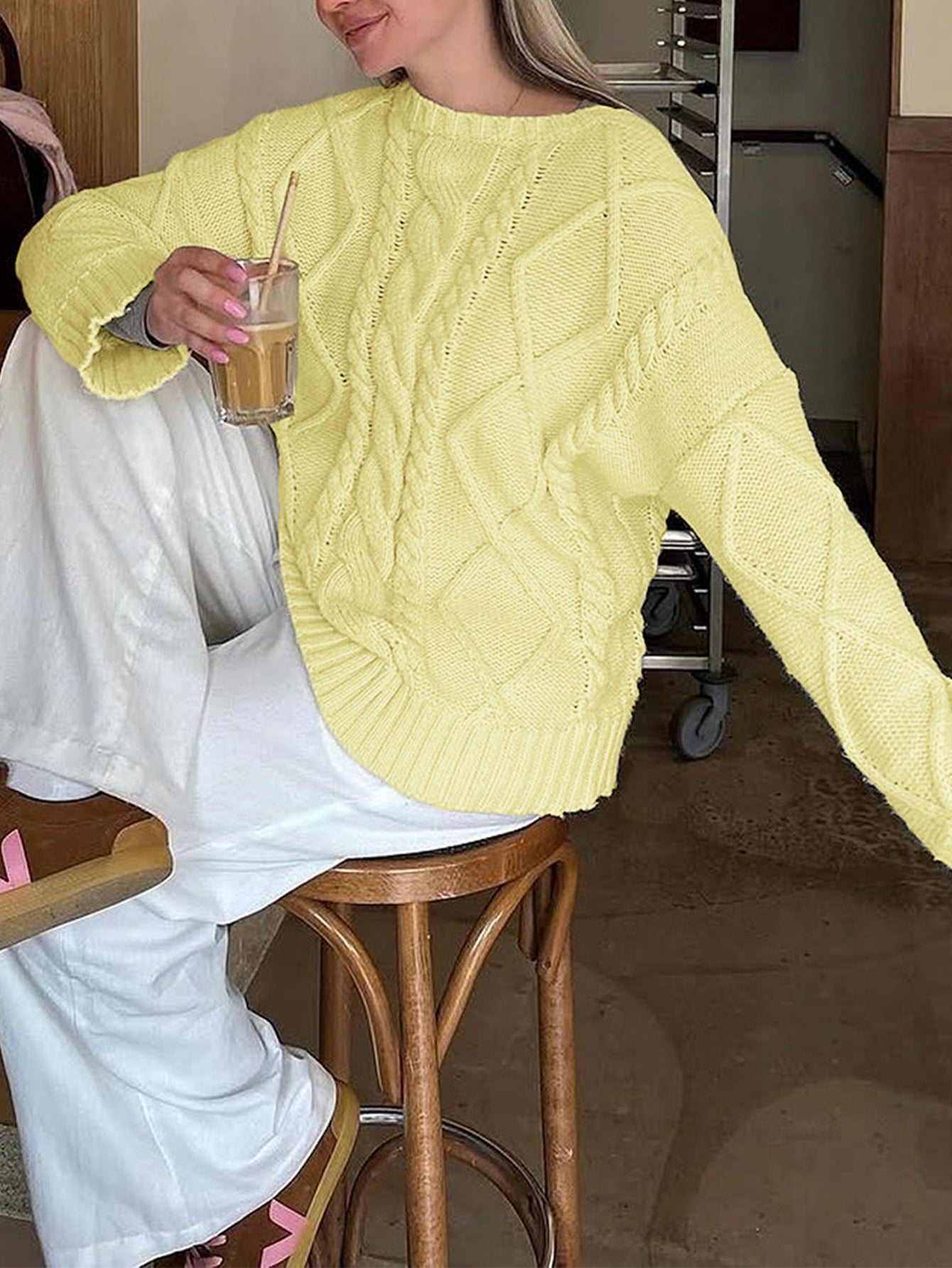 Tjock Stickad Pullover för Dam