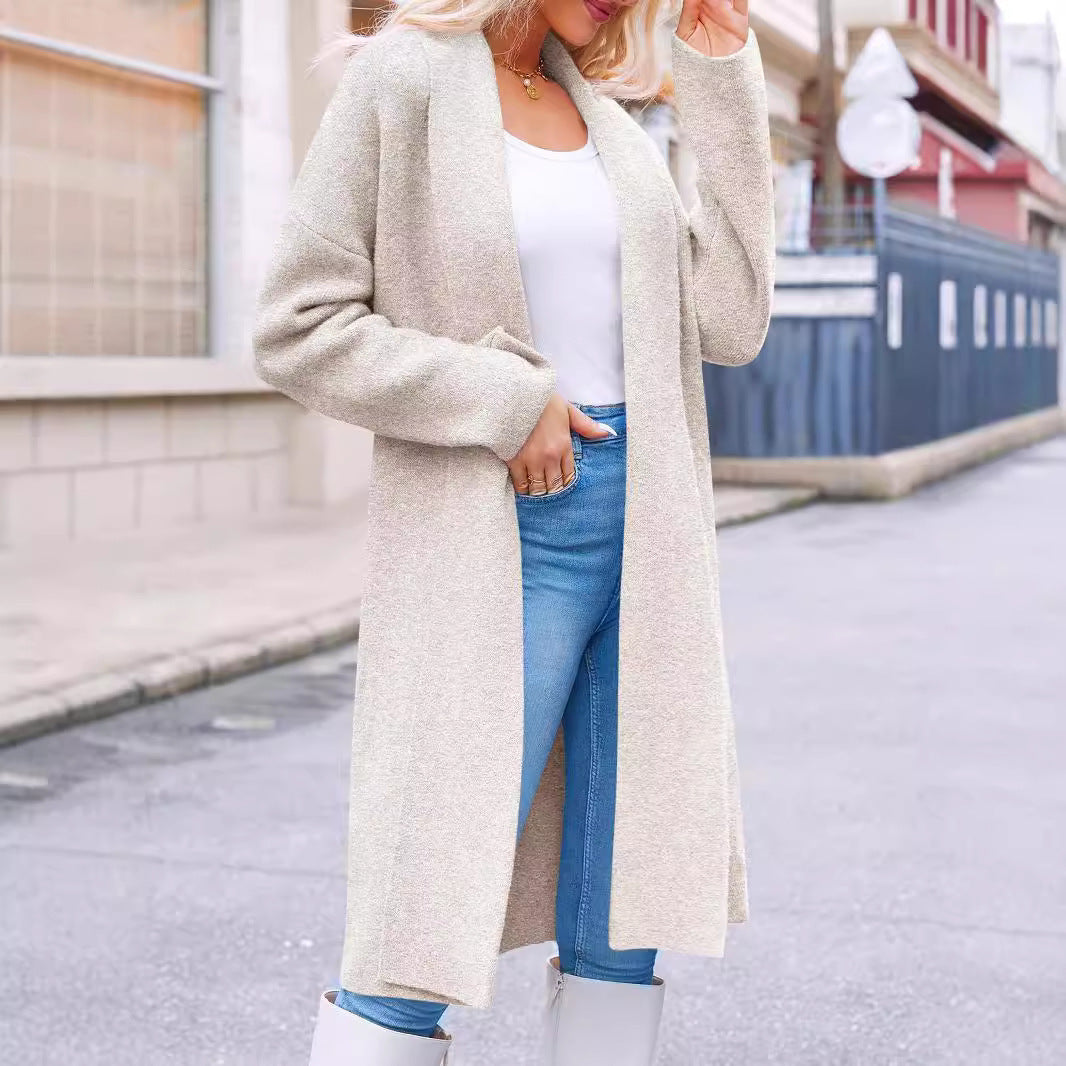 Elegant lång kraglös kofta för kvinnor