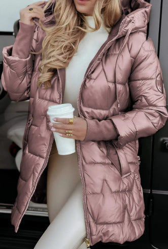 Enfärgad huvad bomullskappa – mellanlång med tre dragkedjor