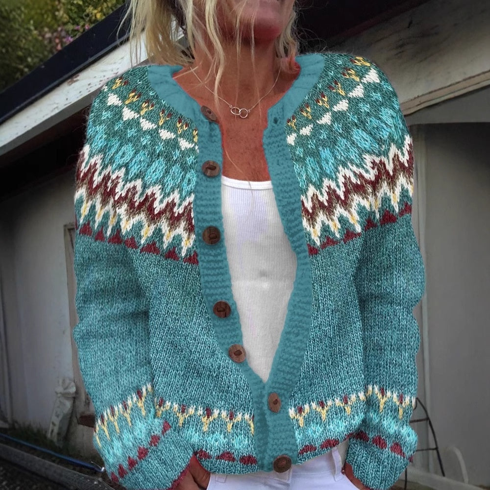 Kofta med Färgblock – Löst Sittande & Moderiktig Stickad Tröja