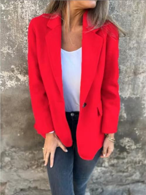 Kort blazer med knapp och kavajslag – vintertrend & pendlarstil